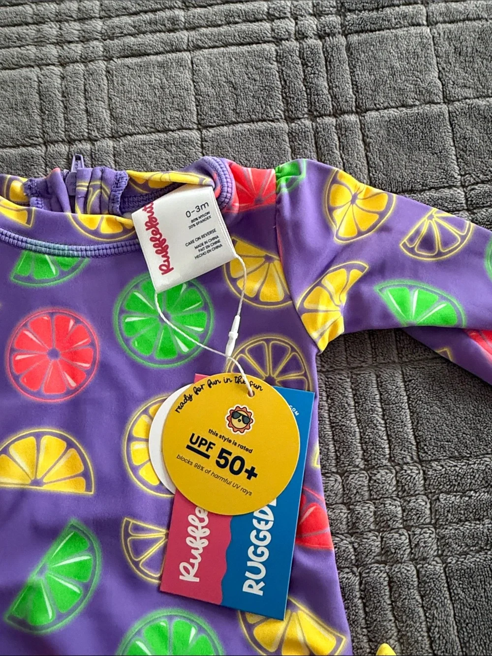 RUFFLEBUTTS Infant Girls Neon Citrus Long Sleeve One-Piece Swimsuit